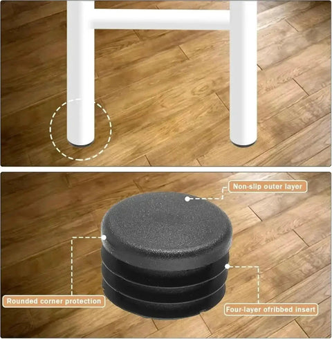 Rock Solid 20 To 100 Piece Round Plastic Chair Leg Protectors And End Caps For Furniture Table Feet. Easy slide-on pipe inserts on chair legs over wood floor.