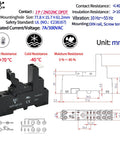 Diagram of 2P 2NO2NC DPDT socket base with dimensions and resistance details for Six Pack Mini Relay Switch 8 Amp 110 To 120V AC DPDT 2NO 2NC Socket Base With Test Button Indicator LED Light Screw Terminal DIN Rail Mount Great For PCBs And Control Panels UL CE Certified.