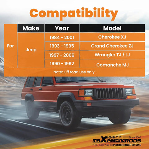 Beefed Up Steering Kit For Jeep Cherokee XJ Grand Cherokee ZJ Comanche MJ And Wrangler TJ LJ With Two And A Half Inch Lifted And Adjustable Heim Joint Ends For Easy Steering Upgrade, Jeep compatibility chart