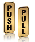 Push And Pull Door Sign Set Self Adhesive Durable Waterproof Vinyl Decals Black And Gold For Home Office Cafe Storefronts Glass Doors And Handles Easy Peel And Stick 7.8 Inch By 3.1 Inch, two vertical signs