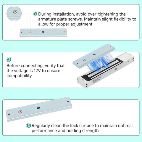 Installation guide for Heavy Duty Access Control System With 600 Pound Electromagnetic Door Lock Kit, steps for securing armature plate.