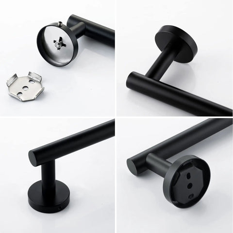 Matte Black Hand Towel Holder For Bathroom Wall Mounted 9 Inch Round Heavy Duty Towel Rack Made From SUS304 Stainless Steel Rust Proof