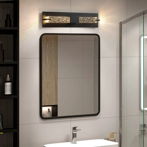 LED Wall Sconce Light 19 Inch Black Modern Dope Crystal Glass Wall Lamps Dimmable 3000K Warm White in bathroom scene