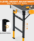 Beefed Up Folding Work Table With A Rock Solid One Thousand Pound Load Rating And Five Step Height Tweaks showcasing 5-level adjustment feature.