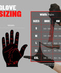 Glove sizing chart with measurements for Super Strong Black Nitrile Gloves 1000 Count Large Disposable sizes S to XXL.