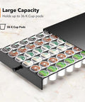 K Cup Sliding Tray Organizer With Pull Out Pod Drawer For Keurig Coffee Maker No Hassle Rolling, holds 36 pods, black