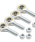 Set Of 4 POSB8 Rod End Bearings With Jam Nuts, 1/2 Inch Bore, 1/2-20 Right Hand Thread, Male Joint, Self Lubricating, Ideal For Racing, Off Road And Industrial Equipment, Heavy Duty Linkage, with jam nuts