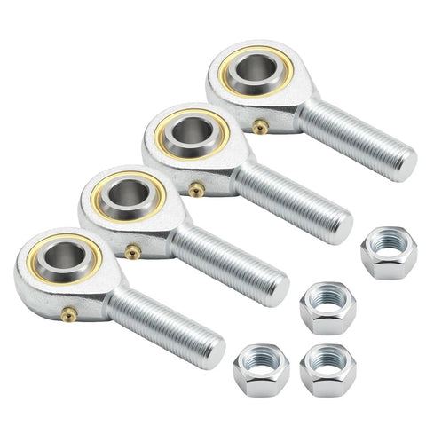 Set Of 4 POSB8 Rod End Bearings With Jam Nuts, 1/2 Inch Bore, 1/2-20 Right Hand Thread, Male Joint, Self Lubricating, Ideal For Racing, Off Road And Industrial Equipment, Heavy Duty Linkage, with jam nuts