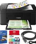 No Sweat Setup All In One Wireless Printer With Auto Document Feeder Built In Fax Copier Scanner For Home Office showing ink cartridges and USB cable.