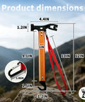 Ultra Lightweight 12 Inch Camping Hammer Multitool with dimensions shown against mountain background