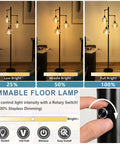 Dimmable Crystal Floor Lamp With Industrial Farmhouse Style, 3 Light Black Standing Lamp For Living Room And Bedroom, rotary switch close-up