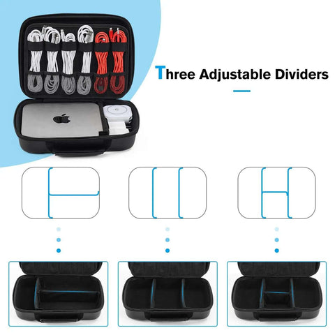 Badass Heavy Duty Tech Organizer Case For MacBook Chargers Power Bank Cables Gadget Stash Pouch Water Resistant Eva Storage Bag XL Black showing three adjustable dividers