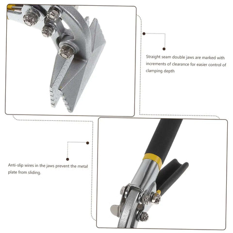 Manual Metal Bender Tool With 3 Inch Seaming Pliers showing anti-slip jaws and seam markings for sheet metal work