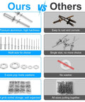 Must Have 1000-Piece Aluminum Pop Rivets Kit With 14 Sizes And Stainless Backup Washers comparison chart showcasing features.