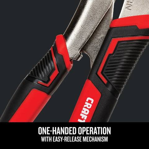 Close-up of one-handed locking pliers from 25-Piece Pliers Set With Durable Stainless Steel Blades, Easy-Grip Bi-Material Handles