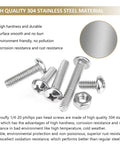 58 Piece Stainless Steel 1/4-20 Phillips Pan Head Machine Screws And Matching Hex Nuts Set With 1/2 Inch, 3/4 Inch, 1 Inch