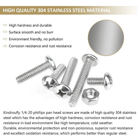 58 Piece Stainless Steel 1/4-20 Phillips Pan Head Machine Screws And Matching Hex Nuts Set With 1/2 Inch, 3/4 Inch, 1 Inch