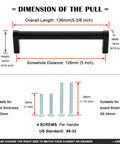 Dimensions and screws of 10 Pack 5 Inch Knurled Black And Nickel Cabinet Pulls Matte Black And Brushed Nickel Cabinet Handles