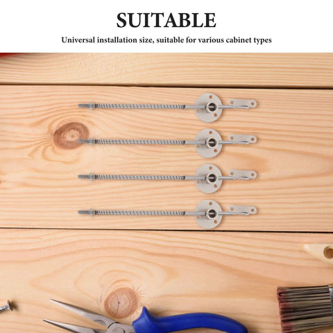 4 Pack Cabinet Door Support Rods With Soft Close on wooden surface, showing heavy duty iron lift stay hinges, silver finish.