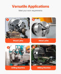 Precision 8 Inch 3 Jaw Lathe Chuck Self Centering Machine Tool With 2 1 4 In 8 Thread Base shown on wood and metal lathes.