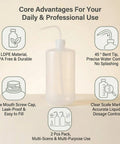 Set Of Two 34 Oz Plastic Wash Bottles featuring 45° bent tips, LDPE material, leak-proof cap, and clear measurement marks.