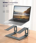 All Aluminum Laptop Stand For Desk Setup With Ventilated Cooling Detachable Ergonomic Riser Anti Slip Notebook Holder For 10-16 Inch Laptops shown with MacBook