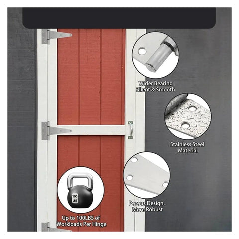 Heavy Duty Six Inch Stainless Steel Gate Hinges Tough As Nails Rust Resistant Tee Hinge for Outdoor Wooden Barn Gates and Fences with wider bearing.