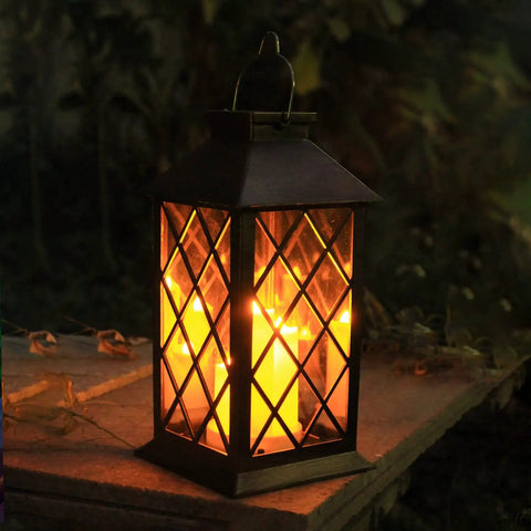 Outdoor Solar Lanterns Hanging Lantern PVC Waterproof 3 LED Flickering Flameless Candles For Patio Garden Table Decor Party 1 Pack