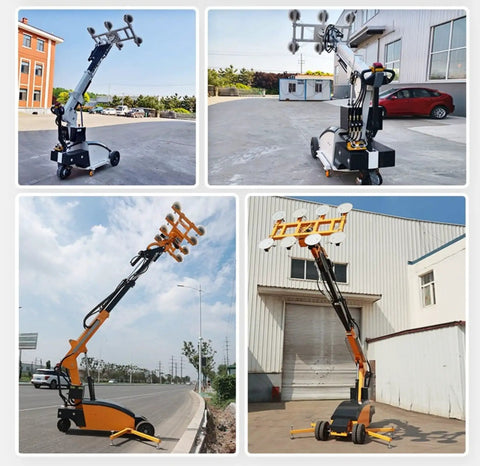 Professional Electric Vacuum Glass Lifter Heavy Duty Window Handler, mobile design with suction cups, on-site use.