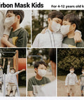 Kids wearing black nanofiber face masks with elastic earloops, enjoying outdoor activities, suitable for ages 4-12