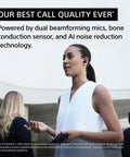Person using WF-1000XM6 True Wireless Earbuds With Top Notch Noise Canceling And Studio Quality Sound during a call in office.