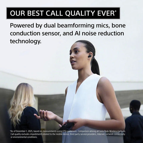 Person using WF-1000XM6 True Wireless Earbuds With Top Notch Noise Canceling And Studio Quality Sound during a call in office.