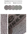 Ditch The Dust And Clog Issues With These 9 Inch Sandpaper Mesh Discs Featuring Super Sticky Hook Loop Backing For Your Orbital Sanders, showing close-up textures.