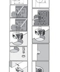 Milescraft CabinetMate shelf-pin drilling jig, gray metal, installation diagrams.