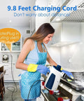 Handheld Steam Cleaner With Snappy Three Minute Heat Up and Heavy Duty Vapor for Knocking Out Kitchen Grease used in a kitchen.