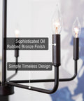 Close-up of Modern 22 Inch 5 Light Candle Style Chandelier in oil-rubbed bronze with open frame and classic uplight design.