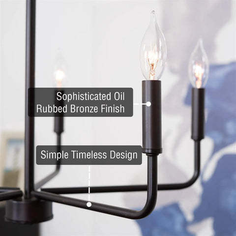 Close-up of Modern 22 Inch 5 Light Candle Style Chandelier in oil-rubbed bronze with open frame and classic uplight design.