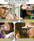 Lighted Magnifier Headset With Five Interchangeable Lenses For Hands Free Precision Work in crafts, soldering, cross stitch, and jewelry