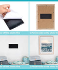 Steps showing Heavy Duty Hook And Loop Tape With Adhesive 4 Inch By 18 Feet Black Nylon Strips applied to a picture frame and wall.
