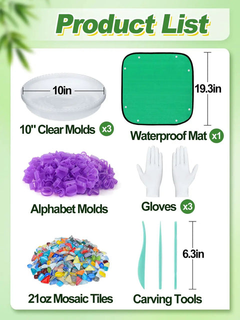 Make Your Own Outdoor Stepping Stones Kit With 3 Sets Of 10 Inch Molds, Mosaic Tiles, Letter And Number Stamps, Carving Tools, Gloves And Mat Cement Not Included For A One Of A Kind Garden Walkway product components