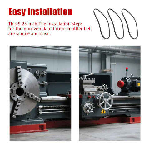 Brake Lathe Silencer 9.25 Inch Band Fit For Most Standard Lathes, installation steps shown with equipment and band diagram.