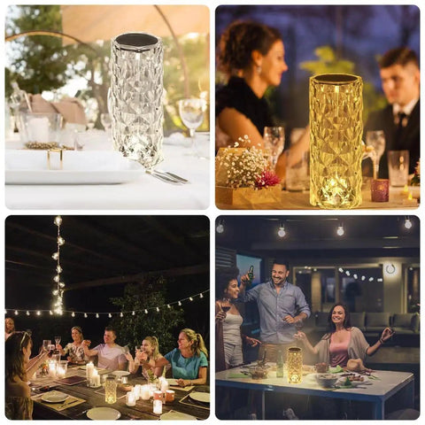 Color Changing LED Crystal Lamp Night Light With USB Touch Control used as dinner decor and party centerpiece in various settings