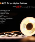 COB LED Strip Lights Dotless 65.6Ft 20m 4000K White With 504 LEDs Per Meter 180 Degree Beam DC48V, coiled on surface