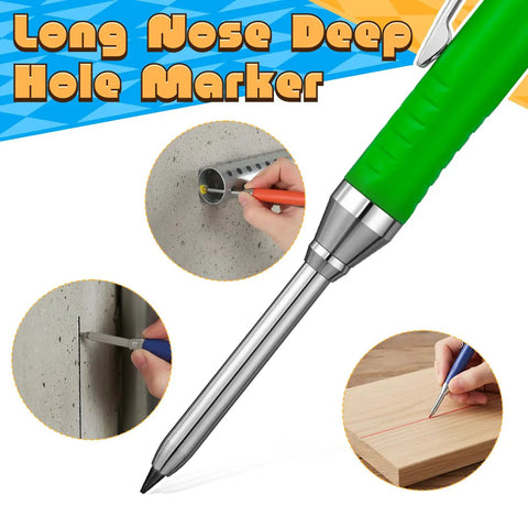 Tough As Nails Carpenter Pencil Set With Built In Sharpener And Extended Needle Nose Tip For Hard To Reach Spots And Deep Hole Making 6 Pack with green handle and long tip for precise marking.