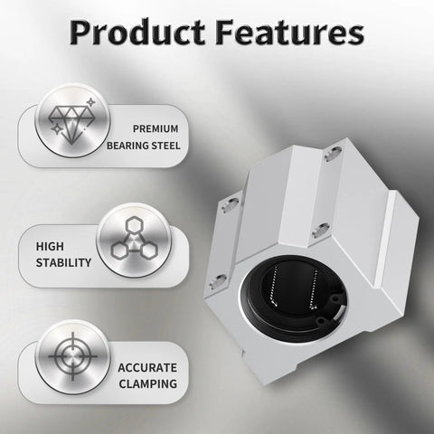 Go-To SCS10UU 4 Pack Linear Ball Bearing Set 10mm ID Aluminum Slide Block features premium bearings and high stability icons.