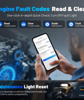 Person holding phone displaying AI Assisted Wireless OBD2 Scanner For iPhone And Android All System Diagnostic Tool screen.