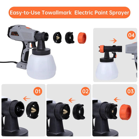 Pro Grade HVLP Paint Sprayer Kit With 1300ml Cup, Beast Mode Power, 5 Copper Nozzles and 3 Spray Patterns display and components.