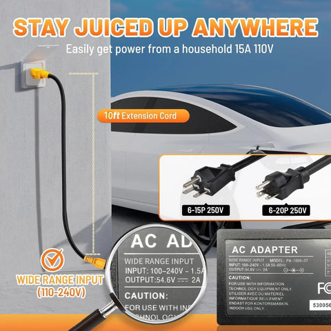 Built Tough 10 Ft Ac Power Adapter Cord 15 To 20 Amp Nema 5 15P To 5 15R 5 20R 6 15R 6 20R T Blade Splitter shown connected to a wall outlet.