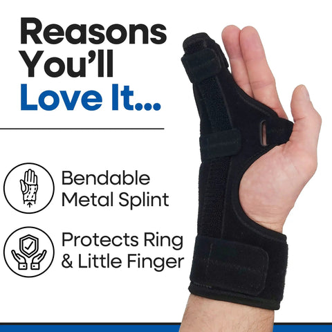 Adjustable Metacarpal Finger Splint For Hand Support And Straightening on right hand, size S M, with bendable metal splint.