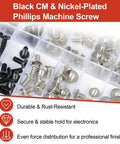 Top Shelf Computer Screws Assortment Kit Featuring 180 Nickel Plated Fasteners organized in clear box for electronics
